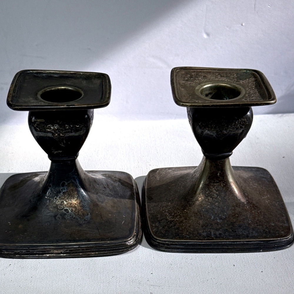 1847 Rogers Bros Ancestral Silverplate Candlestick Holders Pair 008657 Vintage